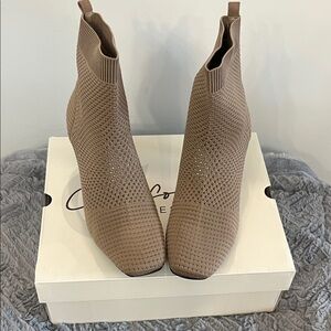 Cato Knit Taupe Stretch Sock Booties - Taupe